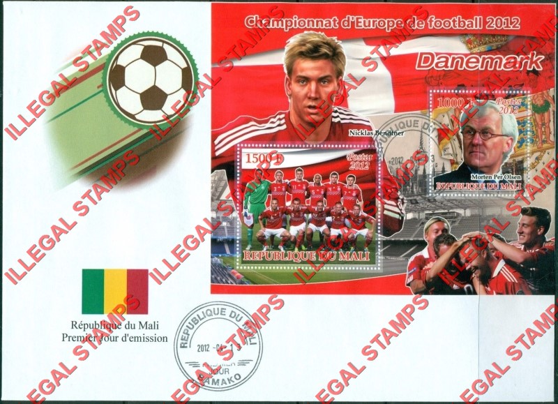 Mali 2012 Soccer Champions Illegal Stamp Souvenir Sheet of 2 on Fake First Day Cover