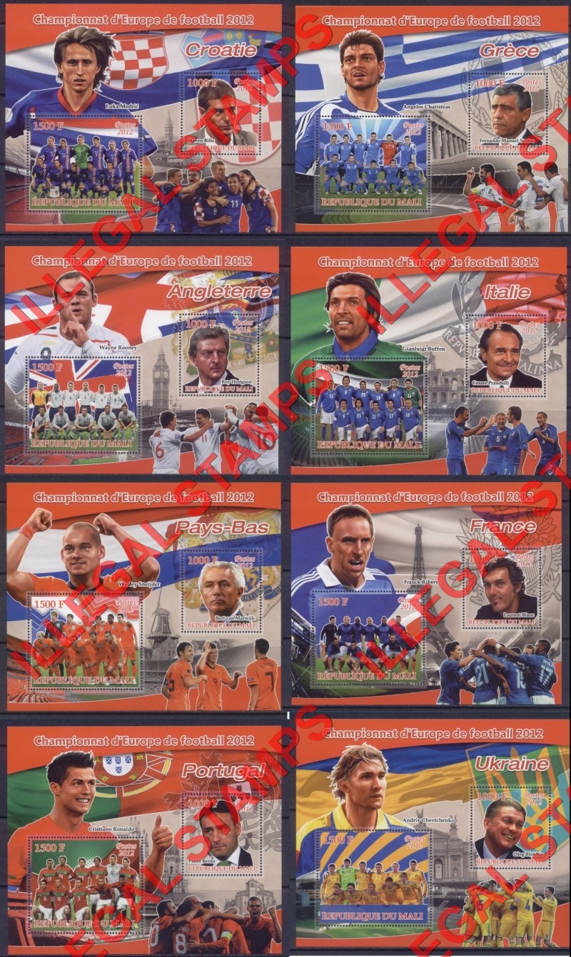 Mali 2012 Soccer Champions Illegal Stamp Souvenir Sheets of 2 (Part 2)