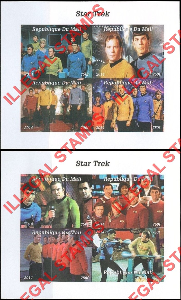 Mali 2014 Star Trek Illegal Stamp Souvenir Sheets of 4