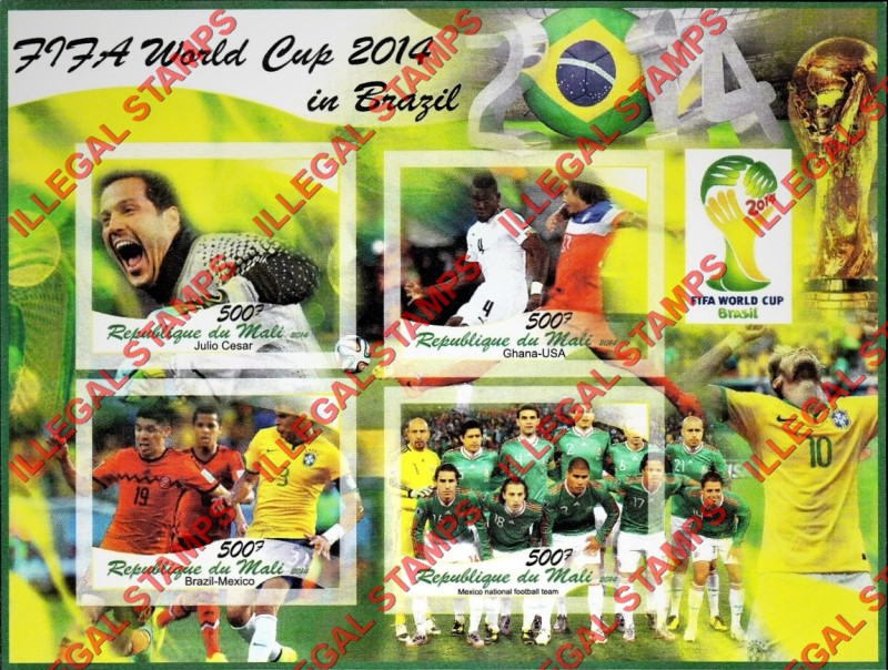 Mali 2014 World Cup Soccer Illegal Stamp Souvenir Sheet of 4