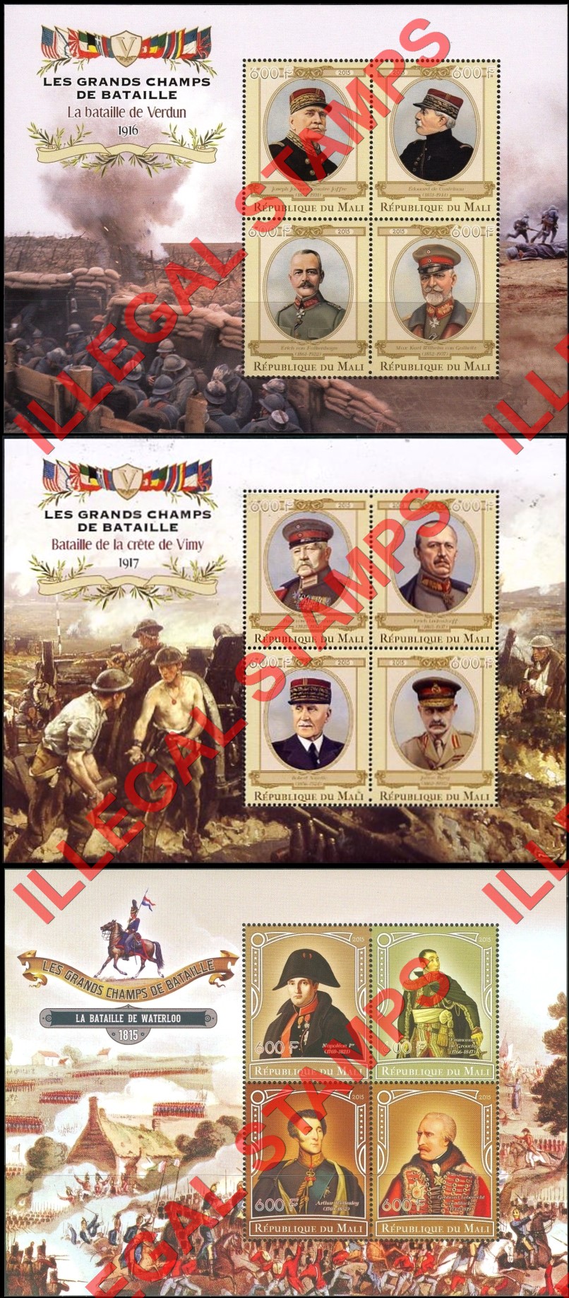 Mali 2015 Military Leaders and Battles Illegal Stamp Souvenir Sheets of 4 (Part 4)