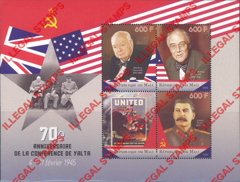 Mali 2015 Yalta Conference Illegal Stamp Souvenir Sheet of 4