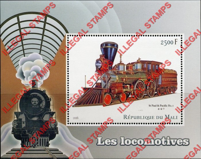 Mali 2016 Locomotives Illegal Stamp Souvenir Sheet of 1