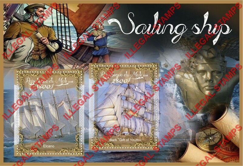 Mali 2016 Sailing Ships Illegal Stamp Souvenir Sheet of 2