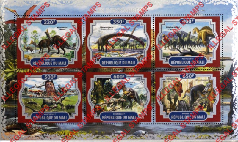 Mali 2017 Dinosaurs Illegal Stamp Souvenir Sheet of 6