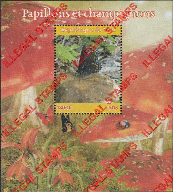 Mali 2018 Butterflies and Mushrooms Illegal Stamp Souvenir Sheet of 1