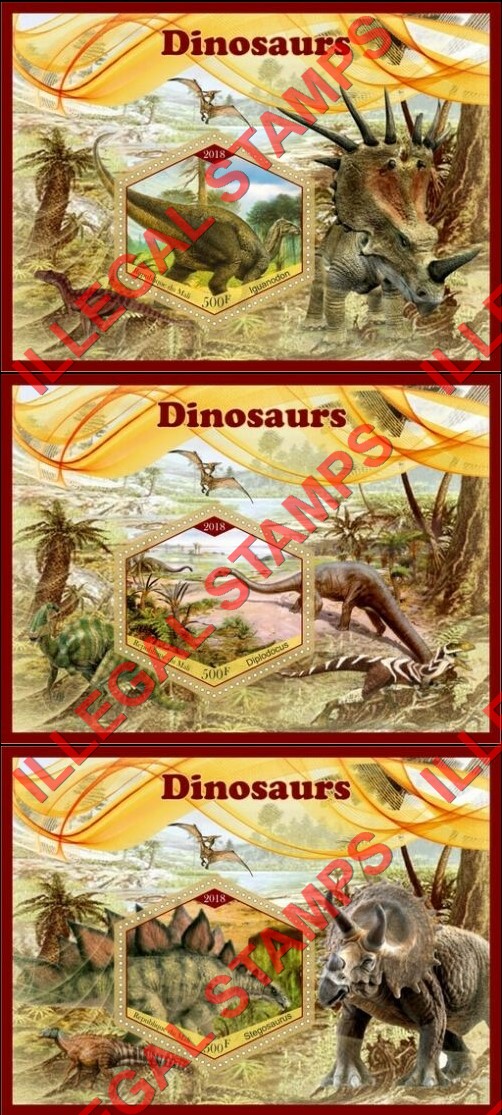 Mali 2018 Dinosaurs Illegal Stamp Souvenir Sheets of 1 (Part 1)