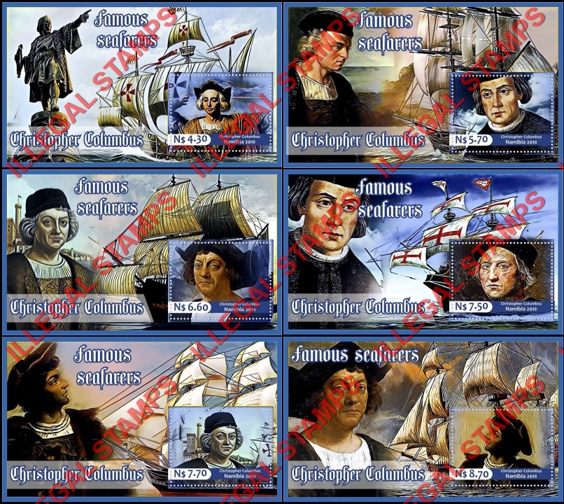 Namibia 2018 Christopher Columbus Illegal Stamp Souvenir Sheets of 1