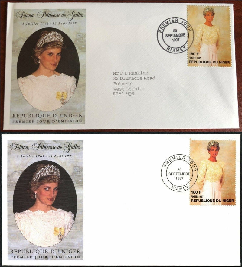 Niger 1997 Princess Diana Addressed and Uaddressed First Day Covers