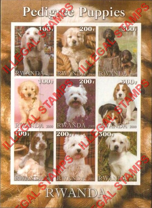 Rwanda 2000 Dogs Illegal Stamp Sheet of Nine