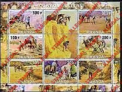 Rwanda 2001 Cowboy Golfers Illegal Stamp Sheet of Seven