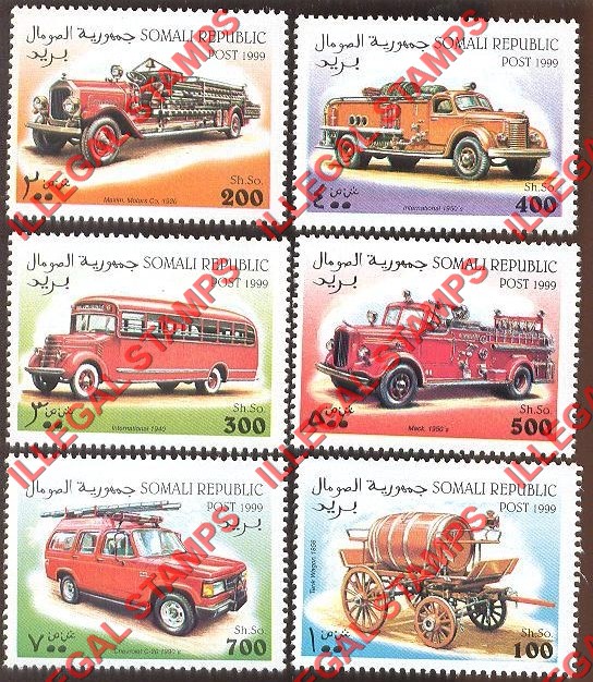 Somalia 1999 Fire Engines Illegal Stamp Set of 6