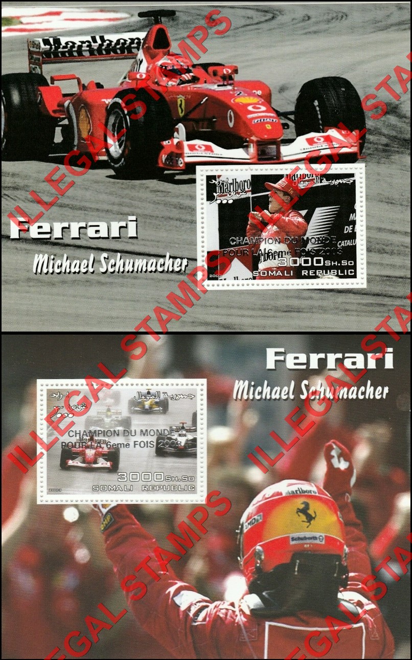 Somalia 2003 Ferrari Michael Schumacher Overprinted Illegal Stamps (Part 2)