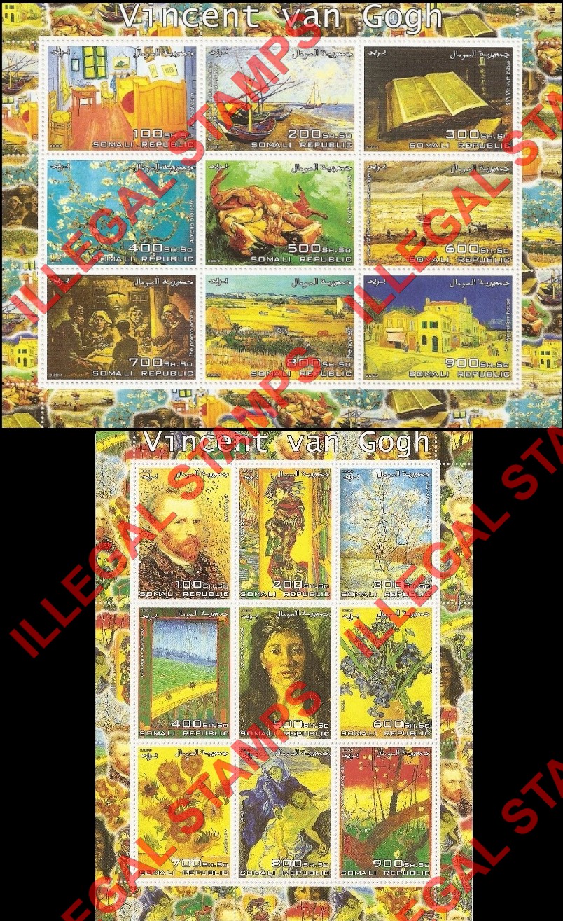 Somalia 2003 Paintings by Vincent van Gogh Illegal Stamp Souvenir Sheets of 9