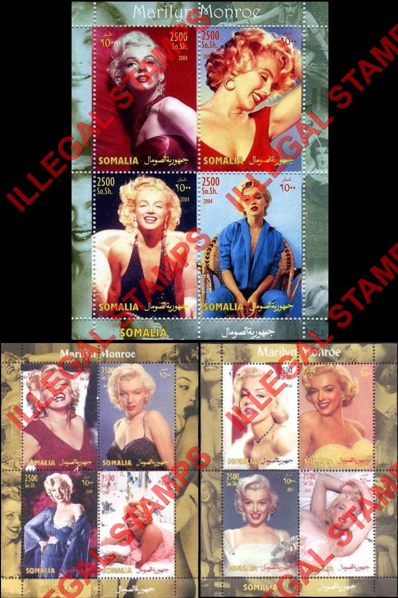 Somalia 2004 Marilyn Monroe Illegal Stamp Souvenir Sheets of 4 (Part 2)
