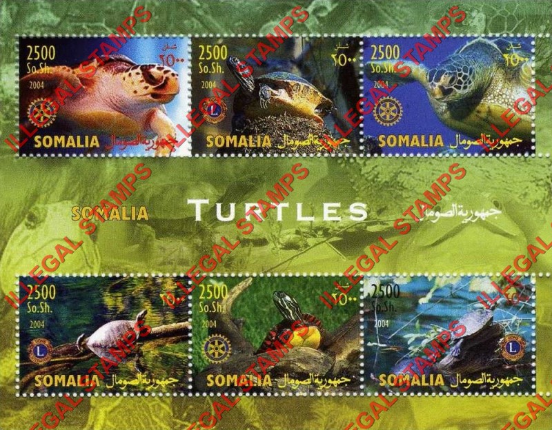 Somalia 2004 Turtles Illegal Stamp Souvenir Sheet of 6
