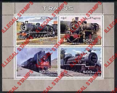 Somalia 2005 Trains Illegal Stamp Souvenir Sheet of 4