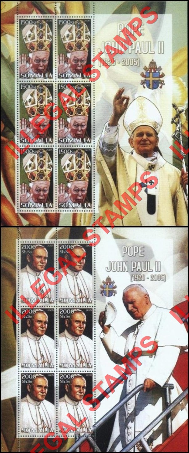 Somalia 2005 Pope John Paul II Illegal Stamp Souvenir Sheets of 6 (Part 1)