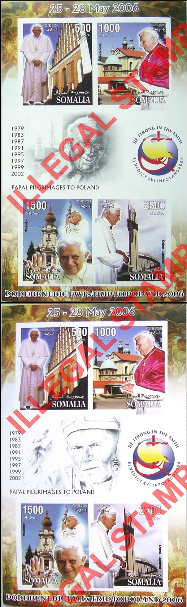 Somalia 2006 Pope Benedict XVI's Trip to Poland Illegal Stamp Souvenir Sheets of 4 (Part 2)