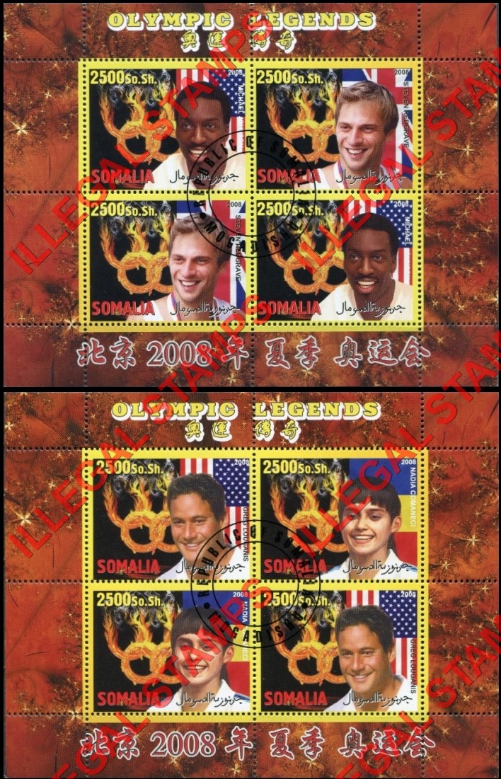 Somalia 2008 Olympic Legends Illegal Stamp Souvenir Sheets of 4 (Part 1)