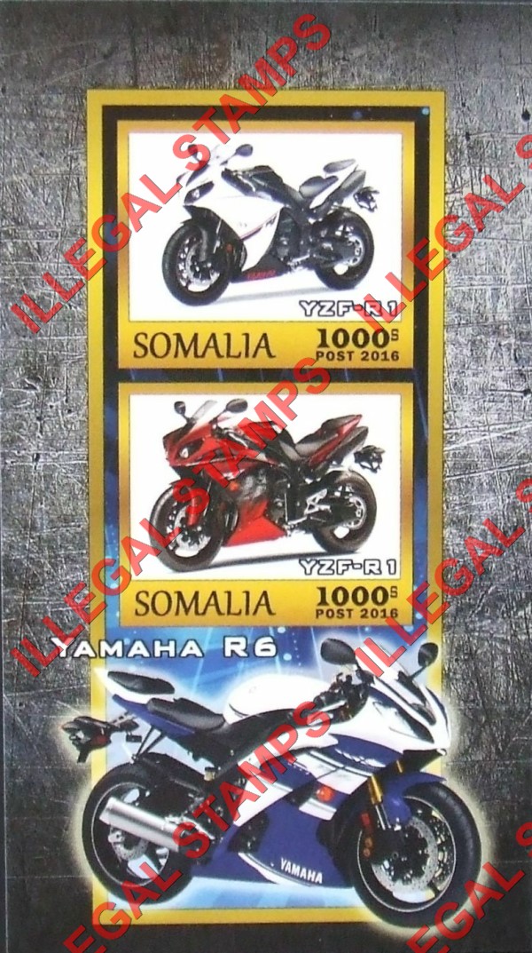 Somalia 2016 Motorcycles Illegal Stamp Souvenir Sheet of 2