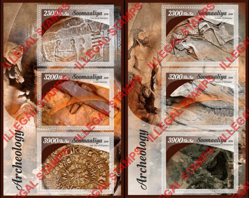 Somalia 2016 Archeology Artifacts Illegal Stamp Souvenir Sheets of 3