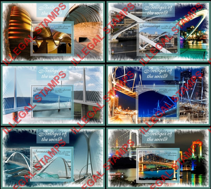 Somalia 2016 Bridges of the World Illegal Stamp Souvenir Sheets of 1