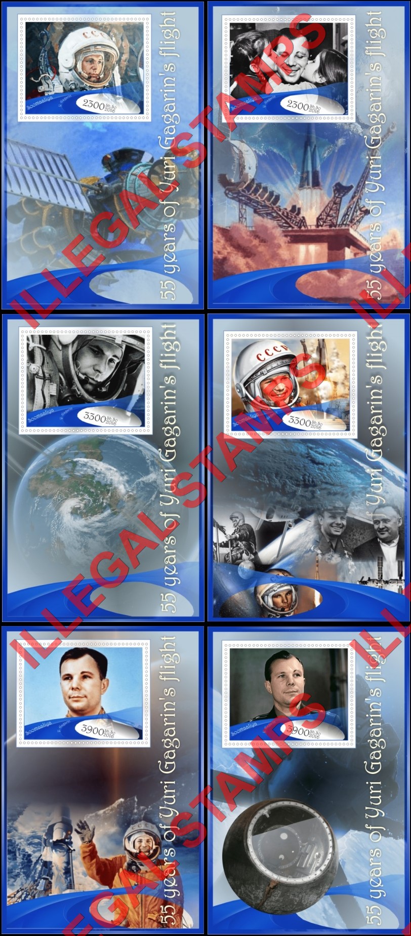 Somalia 2016 Space Yuri Gagarin Illegal Stamp Souvenir Sheets of 1