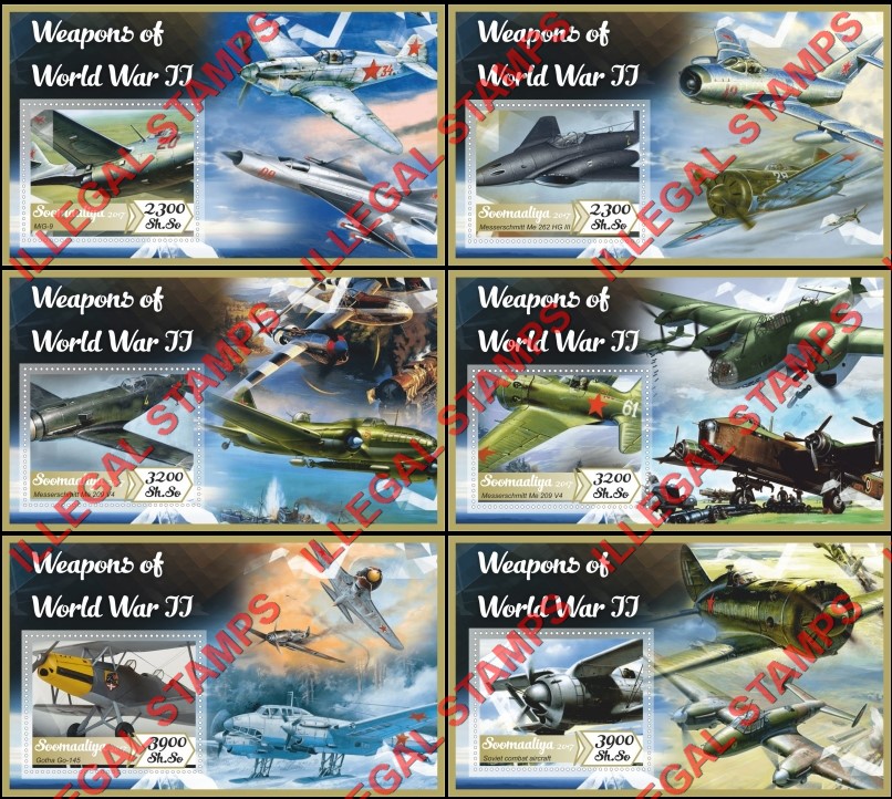 Somalia 2017 Weapons of World War II Fighter Planes Illegal Stamp Souvenir Sheets of 1