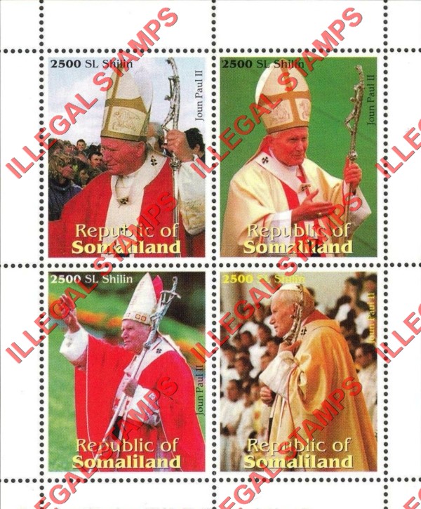 Somaliland 1998 Pope John Paul II Illegal Stamp Souvenir Sheet of 4