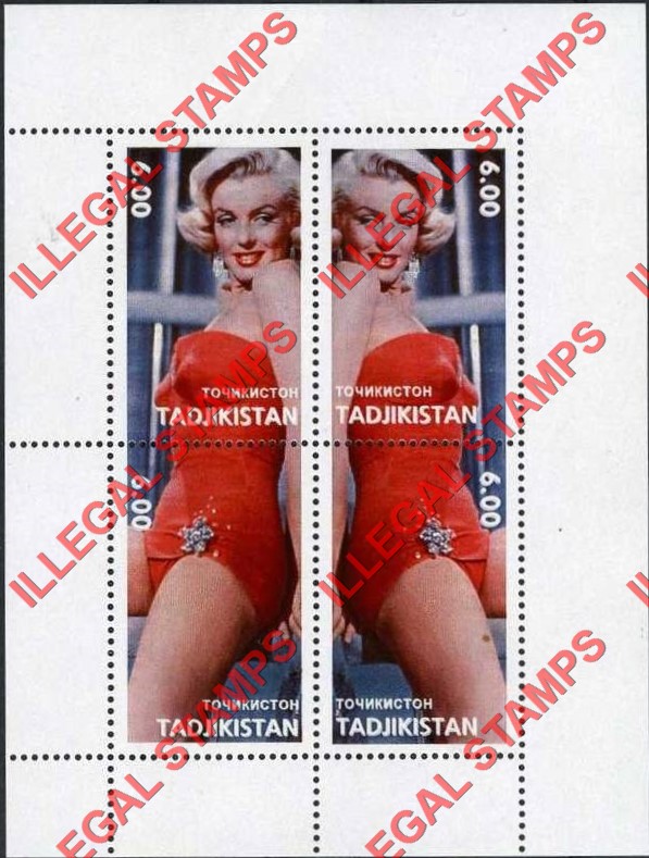 Tajikistan 1999 Marilyn Monroe Illegal Stamp Souvenir Sheet of 4