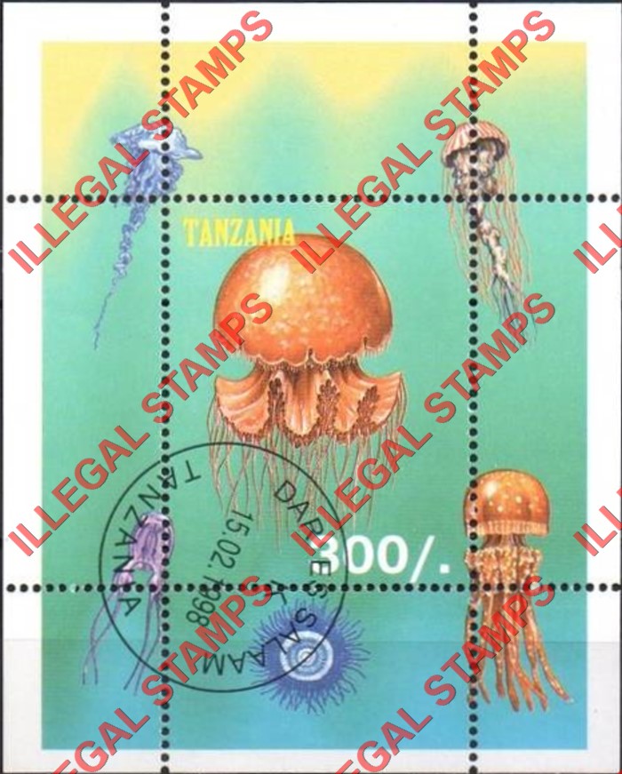 Tanzania 1998 Jellyfish Illegal Stamp Souvenir Sheet of 1