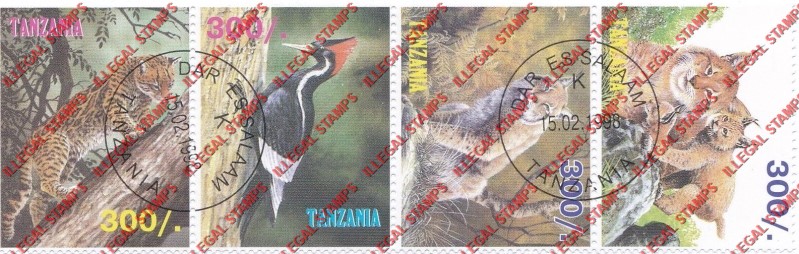 Tanzania 1998 Wild Cats Illegal Stamp Strip of 4