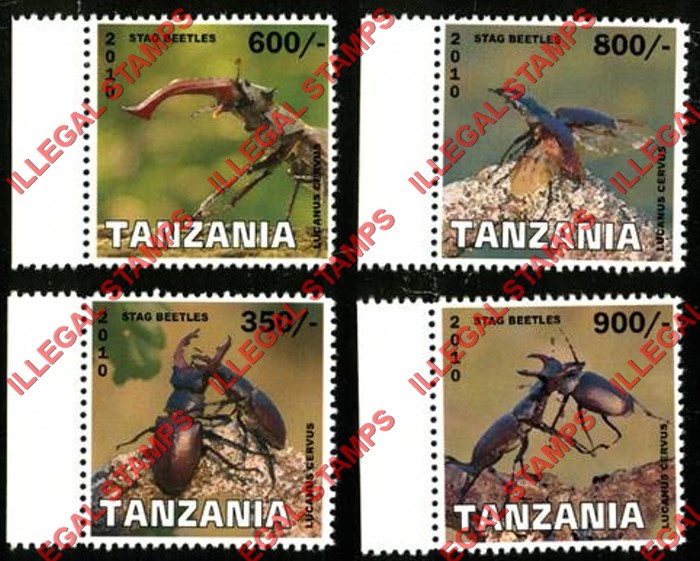 Tanzania 2010 Stag Beetles Illegal Stamp Set of 4