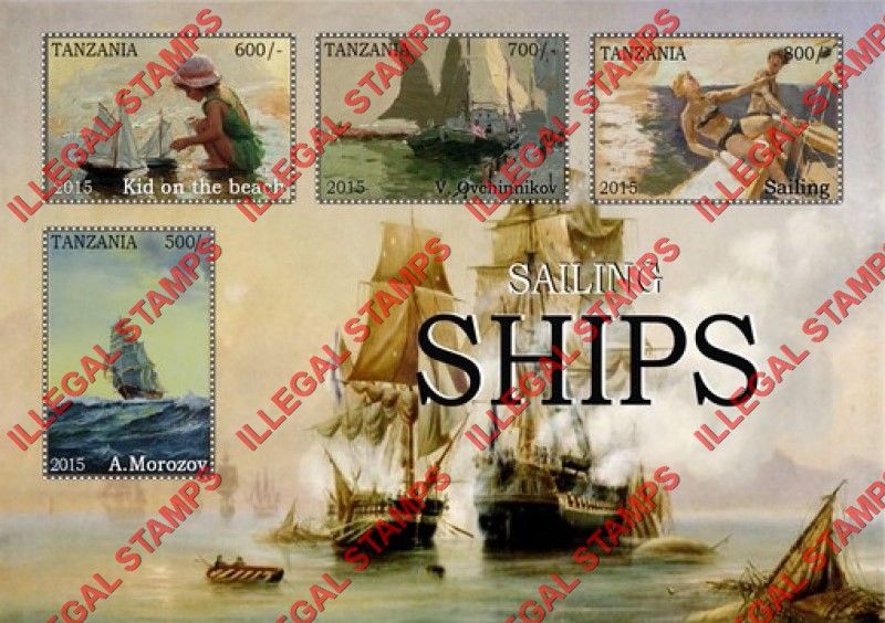 Tanzania 2015 Sailing Ships Illegal Stamp Souvenir Sheet of 4