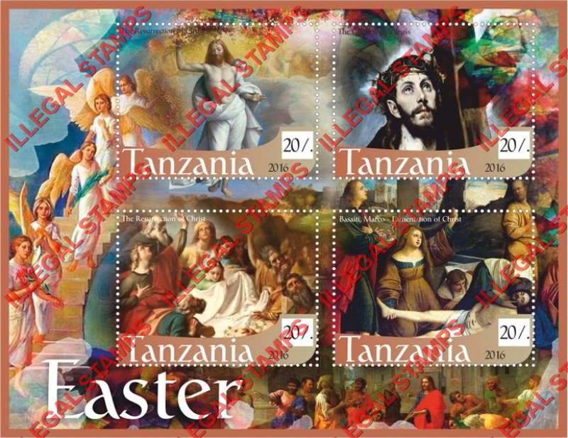 Tanzania 2016 Easter Paintings Illegal Stamp Souvenir Sheet of 4