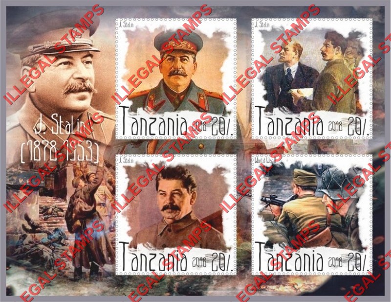 Tanzania 2018 Joseph Stalin Illegal Stamp Souvenir Sheet of 4