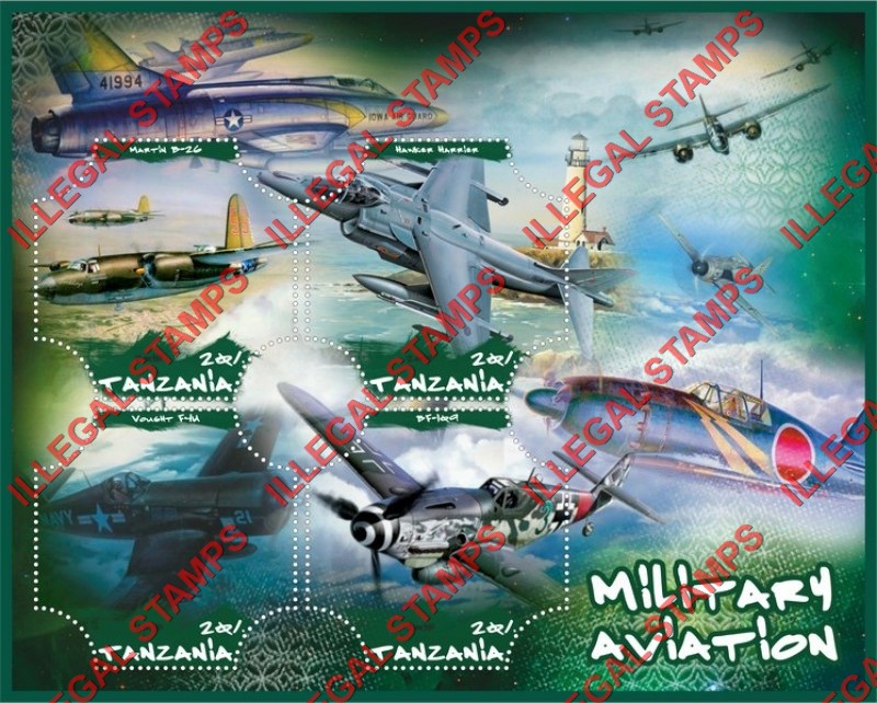 Tanzania 2018 Military Aviation Illegal Stamp Souvenir Sheet of 4