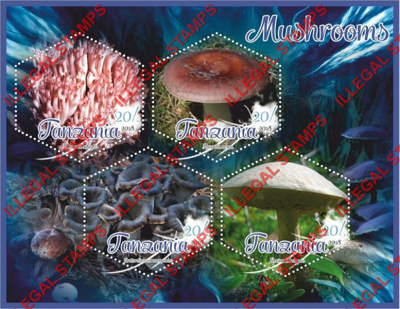 Tanzania 2018 Mushrooms Illegal Stamp Souvenir Sheet of 4