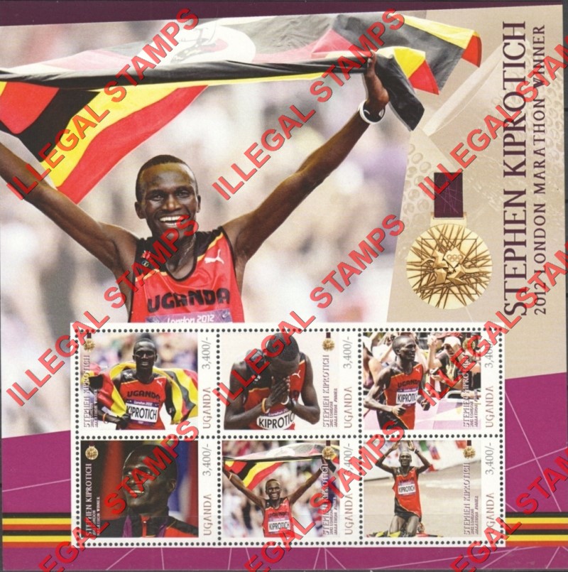 Uganda 2012 Olympic Games Marathon Winner Stephen Kiprotich Illegal Stamp Souvenir Sheet of 6