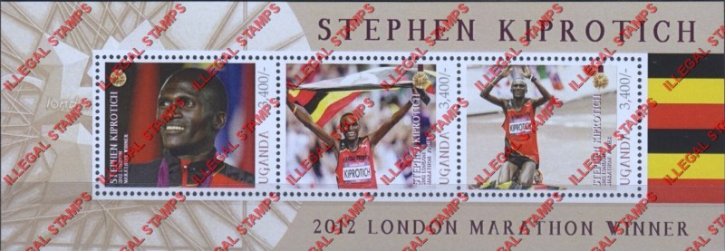 Uganda 2012 Olympic Games Marathon Winner Stephen Kiprotich Illegal Stamp Souvenir Sheet of 3
