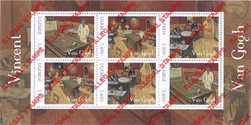 Uganda 2012 Paintings by Vincent Van Gogh Illegal Stamp Souvenir Sheet of 6 (Sheet 1)