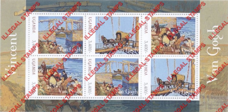 Uganda 2012 Paintings by Vincent Van Gogh Illegal Stamp Souvenir Sheet of 6 (Sheet 3)