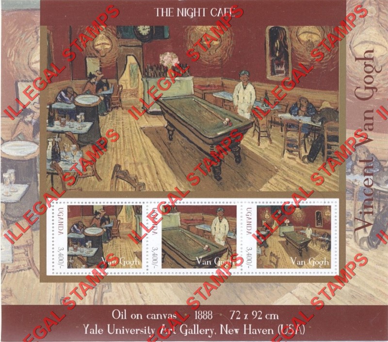 Uganda 2012 Paintings by Vincent Van Gogh Illegal Stamp Souvenir Sheet of 3 (Sheet 1)