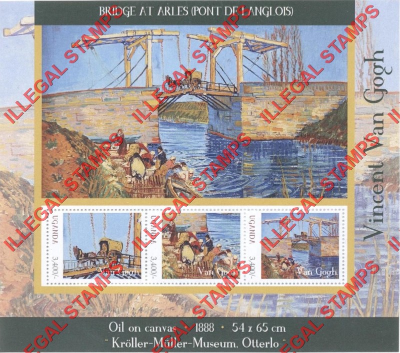 Uganda 2012 Paintings by Vincent Van Gogh Illegal Stamp Souvenir Sheet of 3 (Sheet 2)
