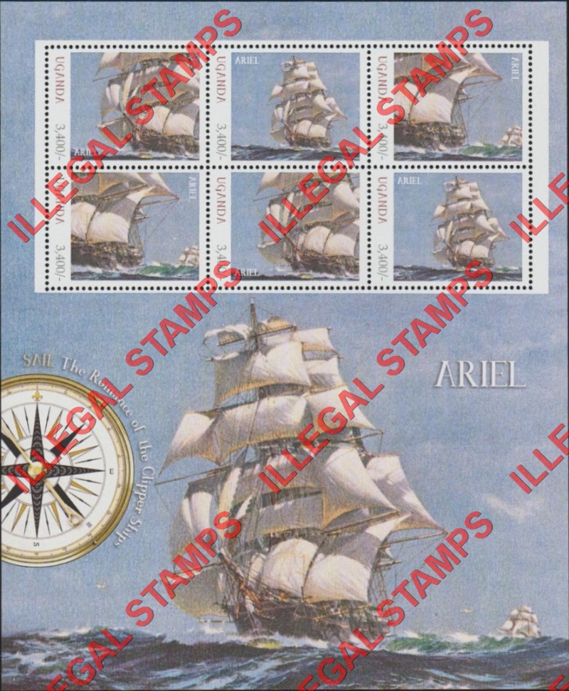 Uganda 2012 Sailing Ships Illegal Stamp Souvenir Sheet of 6 (Sheet 1)
