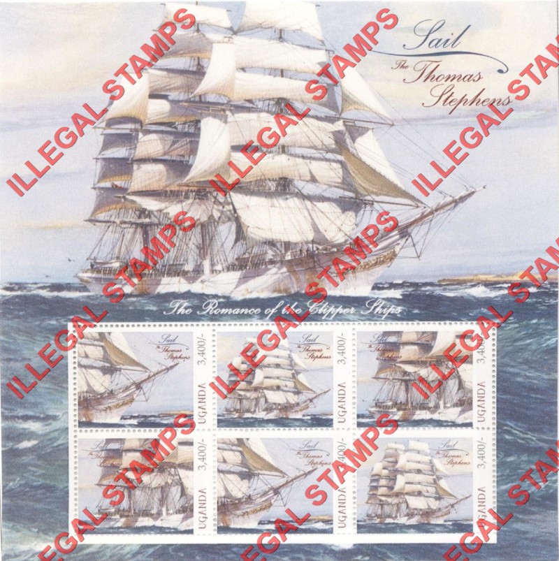 Uganda 2012 Sailing Ships Illegal Stamp Souvenir Sheet of 6 (Sheet 2)