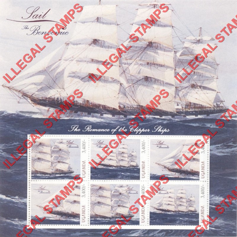 Uganda 2012 Sailing Ships Illegal Stamp Souvenir Sheet of 6 (Sheet 4)