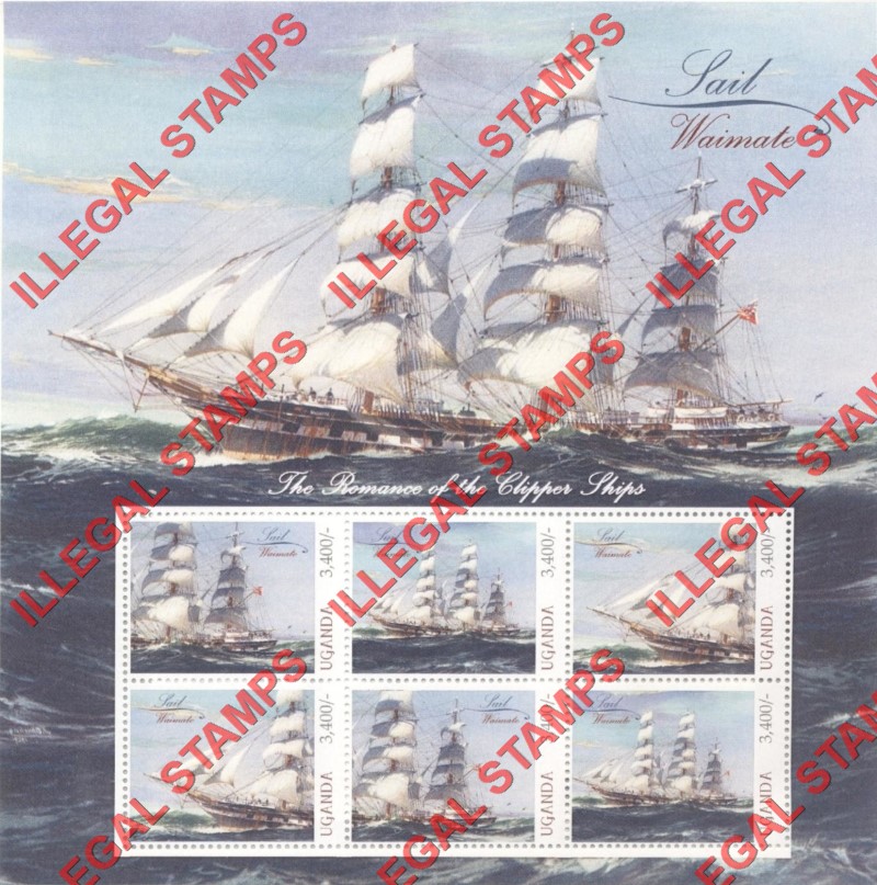 Uganda 2012 Sailing Ships Illegal Stamp Souvenir Sheet of 6 (Sheet 5)