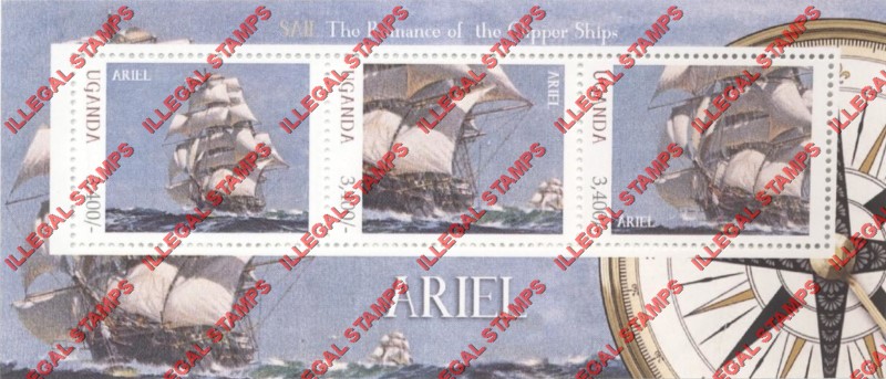 Uganda 2012 Sailing Ships Illegal Stamp Souvenir Sheet of 3 (Sheet 1)